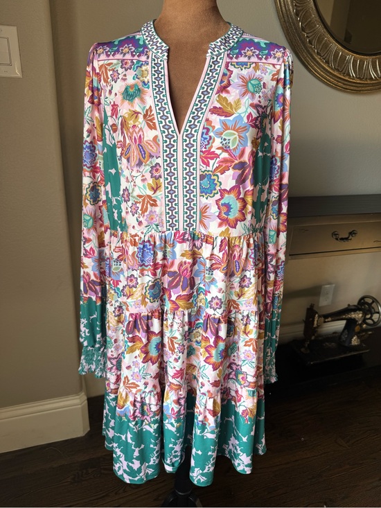 Hale Bob Dresses & Skirts - Hale Bob NWOT Floral Tiered Jersey Mini Dress Multicolor Boho Long Sleeve L